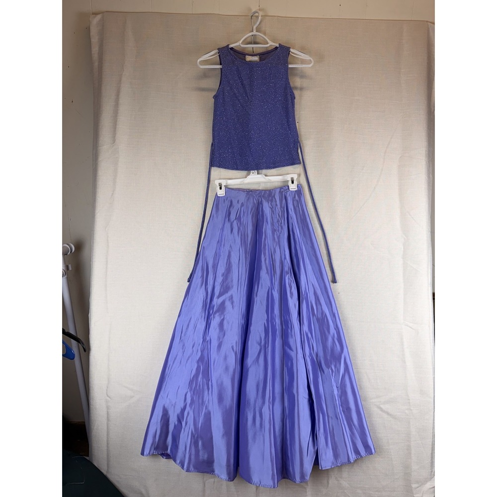 Jodi Kristopher Skirt Tank Set Womens 1/2 Purple Glitter Satin Formal 05810TEX T